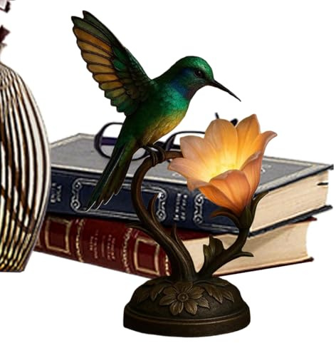 Lámpara de Mesa Flor | Decoración del Hogar con Estilo Vintage y Resina - Lámpara Retro con Colibrí y Flores | para Decoración Hogar Dormitorio Sala de Estar Regalo Mujer Cumpleaños Estreno de
