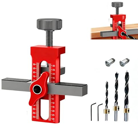Set di Posizionatore di Installazione della Porta Dell'armadio, Accessori per il Montaggio 2 in 1 con 3 Punte in Lega di Alluminio Dima di Montaggio per Ante per la Lavorazione del Legno(Rosso)
