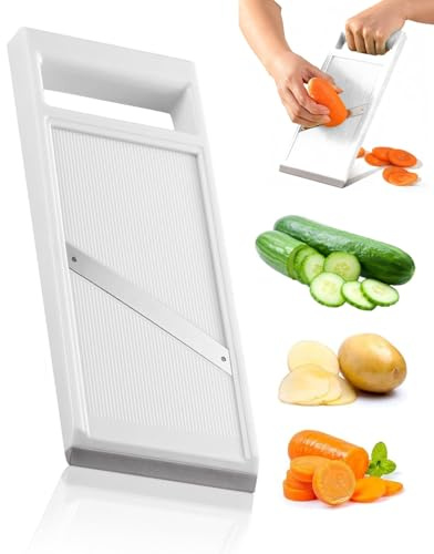 CULEB Mandolina de Cocina Profesional Ajustable para Cortar Verduras,Cortador de Verdura Portátil de Acero Inoxidable,Utensilios de Cocina para Cortar Patatas,Queso y Cebollas(Blanco)