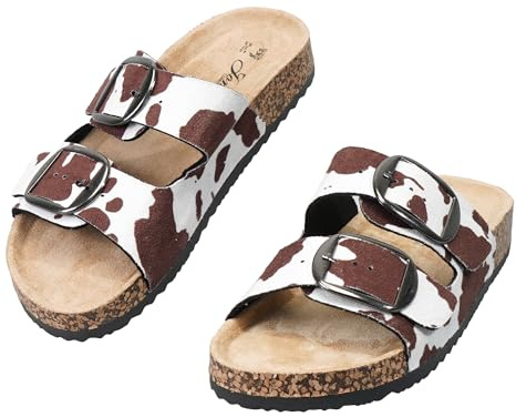 JOMIX Sandales Femme à Double Bride avec Boucles Réglables Mules Bout Ouvert Claquettes d'été à Talon Plat pour Plage Mer, WCX260159, Vache, 38 EU