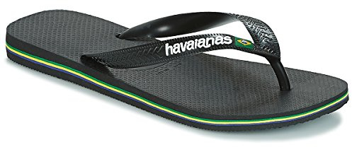 Havaianas - Brasil Logo, Iconic, Comfortable and Durable Flip-Flops, Straps with Brazilian Flag and Non-Slip Sole with Colourful Stripes, Adults Unisex, Black/Black, 5.5/6
