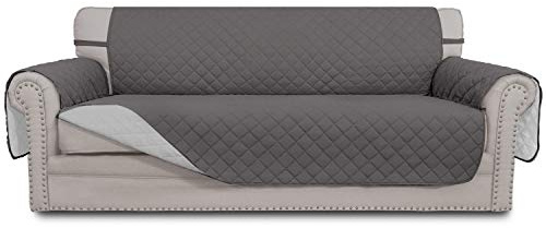 Easy-Going Reversible Couch Cover for 3 Cushion Couch Sofa Cover for Dogs Water Resistant Furniture Protector Cover with Foam Sticks Elastic Straps for Pet Cat (Sofa, Gray/Light Gray)