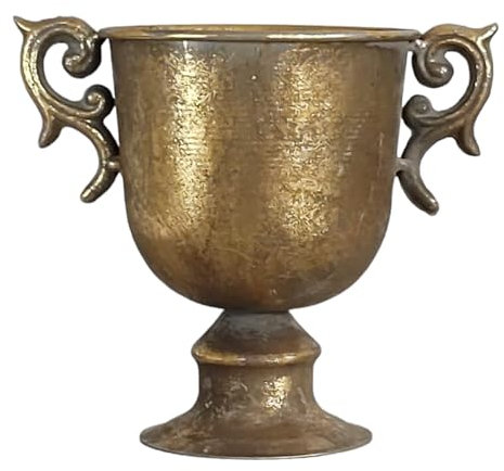 GMMH Copa de ánfora, jarrón decorativo, jarrón de flores, de metal antiguo, vintage, decoración retro (LN18-3, 16 cm de alto, color dorado)