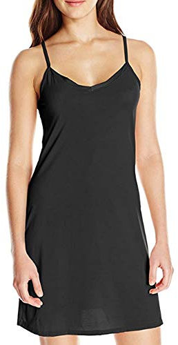 LLZ.COQUE Women's Slinky Strappy V-Neck Full Slip Petticoat Ladies Sexy Nightdress Chemise (Black, 2XL)