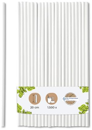 BIOZOYG Pajitas de papel 20 cm pajita 5 mm Ø I pajita biodegradable I pajitas blancas enrolladas verticalmente I Pajitas de fiesta para cócteles I pajitas de papel 1500 unidades