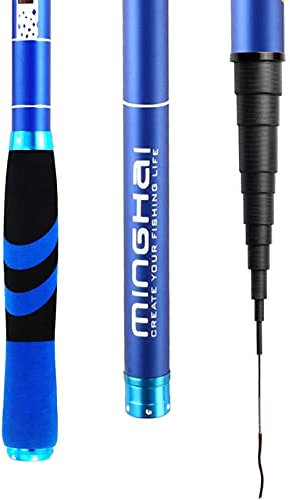 LUOSHUAI Stipprute Kohlefaser-Teleskop-Swing-Angelrute Hand-polig Karpfen Ultraleicht Reisen 3. 6M / 4,5M / 5,4 M / 6,3 M / 7,2M Angelrute (Color : Blue, Length : 5.4 m)