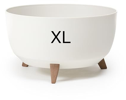 MELTOM Blumentopf mit Füßen aus Kunststoff Schale Rund mit Einsatz Kräutertopf (Creme, XL - 47 cm)