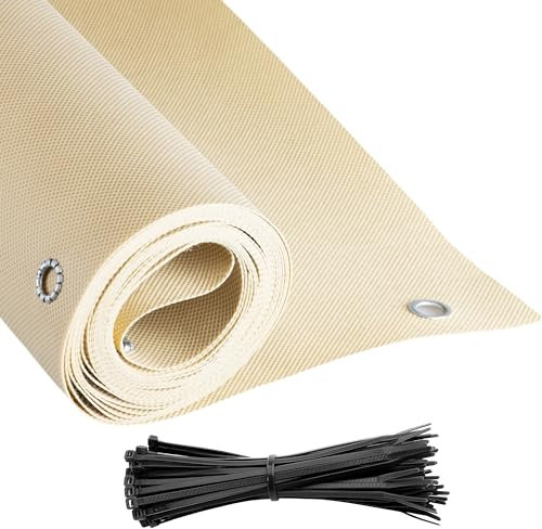 COVER IT Beige Telo Frangivista Balcone Ringhiera con Occhielli 60 x 500 cm - Frangivista per Recinzione Giardino - Copri Ringhiera Balcone