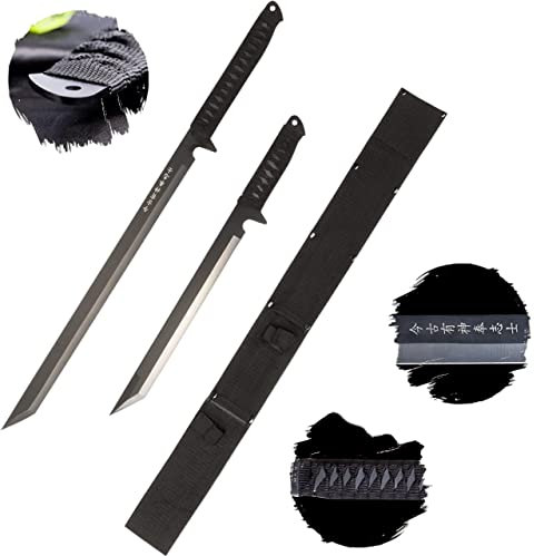 EIN Satz Katana Ninja Schwert Plus Tanto scharf echt zum Training Metall Stahl 2 Schwerter in einem Samurai Nur für Erwachsene 66 cm - 18 Jahre erforderlich HK-1067