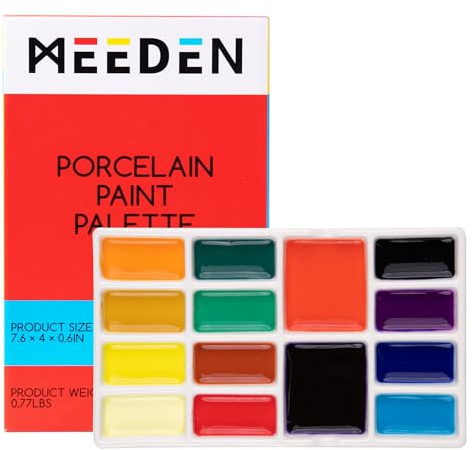MEEDEN Paleta de pintura de cerámica de 14 pozos, ideal para acuarela, acrílico y pintura al óleo