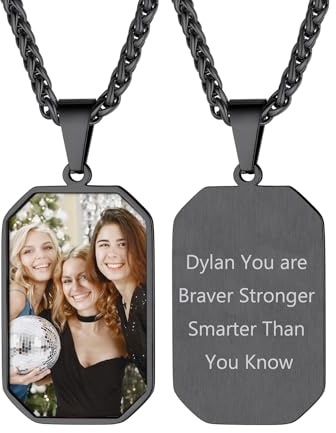Supcare Collar Personalizado Hombre Colgante con Foto Acero Inoxidable Chapa Militar Octagonal con Imagen Nombre Personalizado