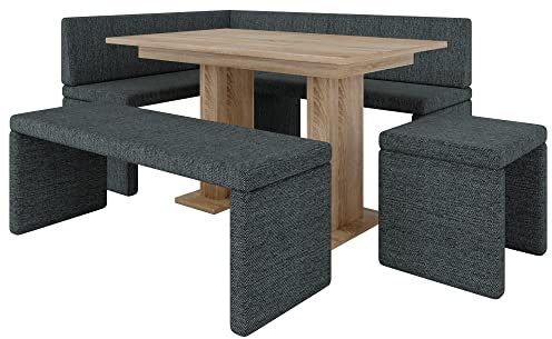FURNISTAR Eckbank Akiko mit Tisch und Bänken - Eckbankgruppe für Ihrem Esszimmer, Küche modern, Sitzecke, Essecke. Perfekt für Küche, Büro und Rezeption. Solide Verarbeitung (INARI 96, 196x142 Links)