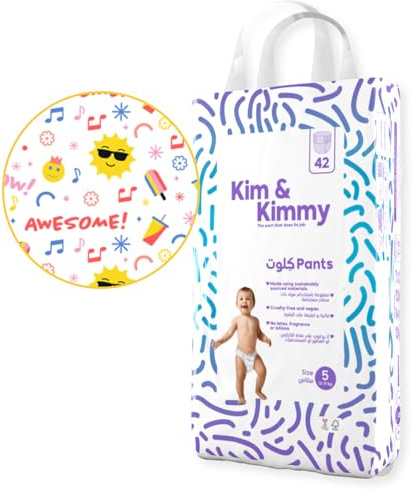Kim & Kimmy Eco Diaper Pants, Size 5, 26-38 lbs, 42 Pants - 12 Hour Leak Protection, No Rashes, Hypoallergenic, Ultra-Soft & Highly Absorbent - Cruelty Free & Vegan - Summer Icons