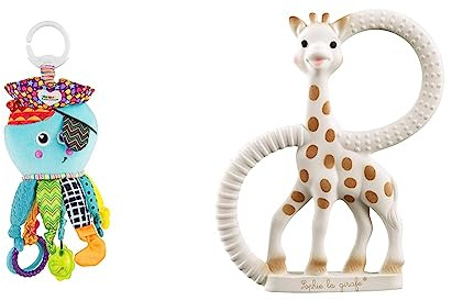 Lamaze Captain Calamari - Clip & Go Pram Baby Toys 0-6 Months - Sensory Toys for Babies' Development & Sophie la girafe Baby Teething Ring, 100% Natural Rubber Phthalate-Free Fresh Touch Box