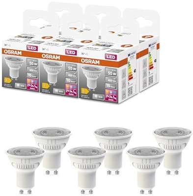 OSRAM LED SPOT PAR16 55 mit drei Lichtfarben, GU10, 4,2W, 400lm, 2700K - 6500K, Warm-, Kalt- und Tageslichtweiß, Farbtemperaturwechsel, sehr geringer Energieverbrauch, lange Lebensdauer,6-Pack