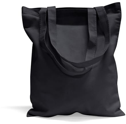Morcheiong 20 Pack Black Cotton Canvas Bag Blank Tote Canvas Bags Reusable Grocery Shopping Bags, Suitable for DIY Craft, Shopping, Drawing, Advertising, Grocery, Promotion, Gift, Activity