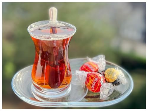 Topkapi Service à thé turc Elif-Sultan pour 2 personnes - 2 verres à thé, 2 soucoupes ovales et 2 cuillères à café - Série Sen & Ben - Emballage sûr - Passe au lave-vaisselle