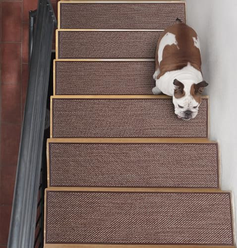 JHLGRE Antideslizantes para Escaleras, 20cm*76cm 4pcs, Alfombra Antideslizante, Alfombrillas para Escalones Interior, Lavable, Reutilizable, Marrón