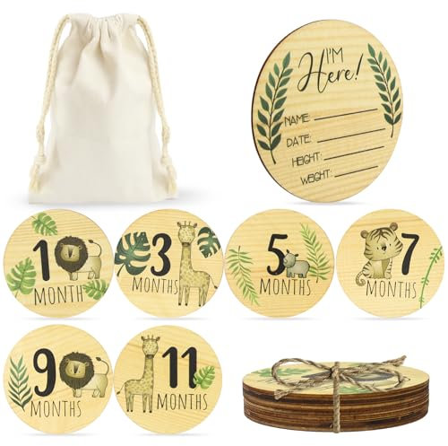 Meilensteinkarten Baby Holz Meilensteine auf Edlen Holzscheiben Meilensteine Monatliche Holzkarten Schwangerschaft Baby zur Geburt Babyparty für werdende Mütter 7 Stk