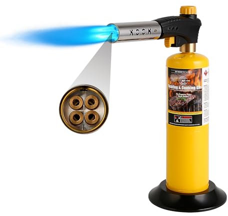 KOOKCOOK Propane Torch Head,Powerful 4-Flame Blow Torch Head Trigger Start Propane Torch with Igniter MAPP Gas Torch Kit Grill Gun on 1-lb Propane Tank Holder for Soldering Welding Brazing Cooking
