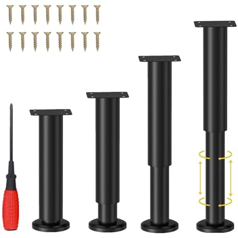 NCRGB 4 Gambe da Tavolo inMetallo,Gamba daTavolo Regolabile, Gamba da Tavolo Regolabile,Gambe per Mobili, kit include Cacciavite e viti (Nero, 25-43 cm)