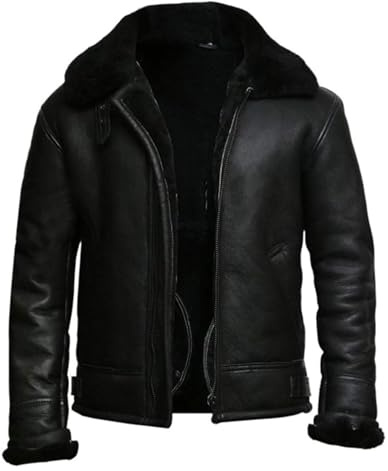 EDGESTYLE Men's B3 Bomber Aviator Sheepskin Leather Jacket – Real Shearling Lined Winter Pilot Coat (US, Alpha, 3X-Large, Regular, Regular, Black)