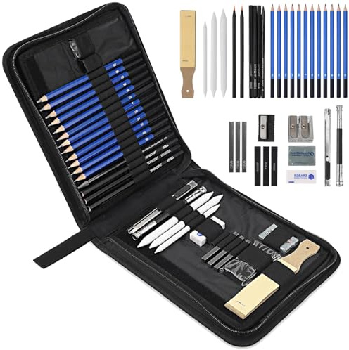 37 Pieces Drawing Kit Sketching Pencil Set, Sketchpad with Sketching Graphite Pencils & Charcoal Pencils, Eraser Sharpener, Art Supplies, Drawing Set for Artist Beginners Kids Adults