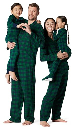 Amazon Essentials Ensembles de Pyjamas de Noël Assortis pour la Famille Femme, Vert Émeraude Foncé Bleu Marine Écossais, XL
