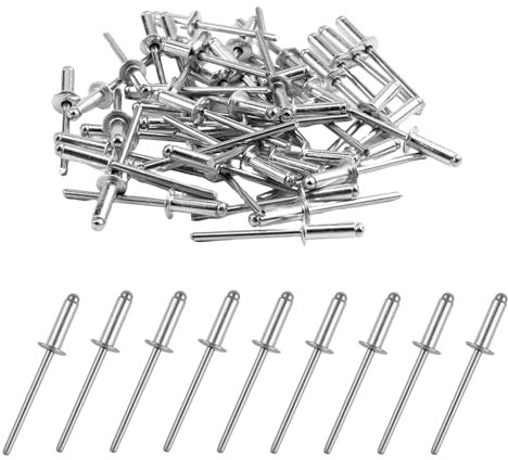 50 remaches ciegos de aluminio (4 mm x 12 mm), resistentes a la corrosión y al calor, con una conexión robusta para aplicaciones en interiores y exteriores.