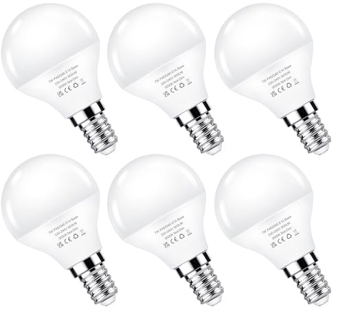 Flaspar 6 Stück E14 LED Warmweiss Lampe 7W, 600LM Golf P45/G45 E14 Glühbirne, 60 Watt ersetzt, G45/P45 LED Birne Warmweiß 3000K Leuchtmittel, Energiesparlampe, Nicht-Dimmbar