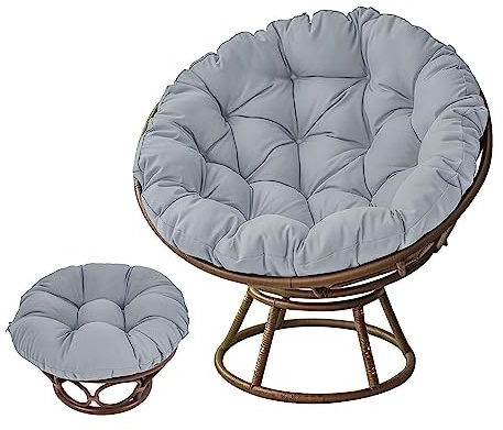Fauteuil en osier pivotant à 360° avec coussin - Confortable - Pour intérieur/extérieur - Gris - 50 x 50 cm - Parfait pour la détente et la décoration élégante