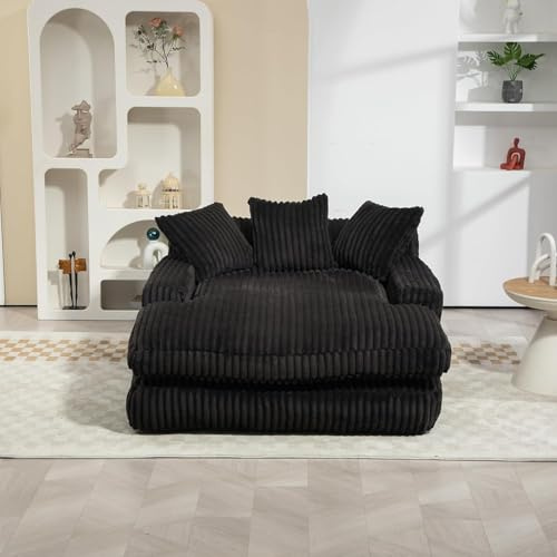 HaoChrymec Sofá Cama Cloud de Terciopelo con 3 Cojines, Asiento Individual Confort Premium, Sillón Lounge, para Salón, Habitación y Oficina, Negro, 125x155x63cm