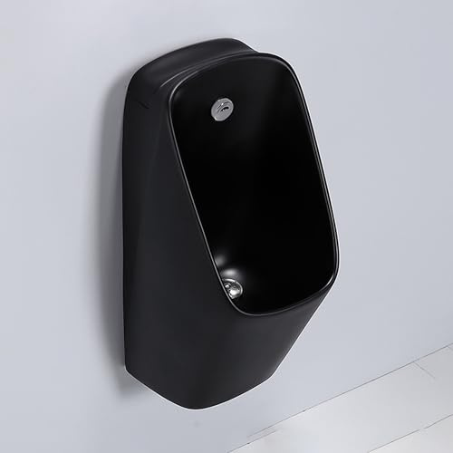 Urinario mural para hombres con sensor automático inteligente, urinario de cerámica con descarga tipo cascada, urinario para uso comercial y residencial (baño, garaje, taller)(Nero)