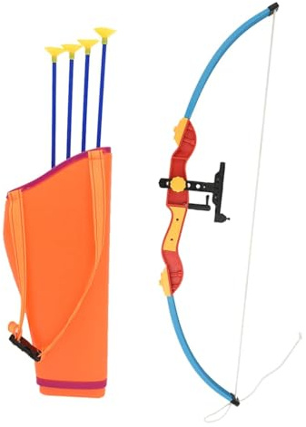 Runheo Juego de tiro con arco para niños, arco y flecha de colores de ABS PP PE, arco de 76 cm con 4 dardos de ventosa y carcaj, juego de objetivos para exteriores, jardín, parque y juego familiar