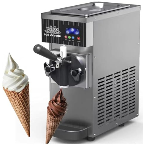 Mjukglassmaskin 450 W med kapacitet på 4–5 L/tim Grey | Behållare på 2,5 L och fryscylinder på 1 L stödjer jämn servering på café, kiosk, fest och hemma