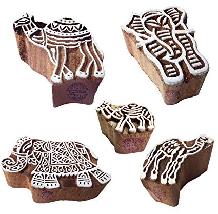 Asiatisch Gestalten Elefant und Kamel Holz Stempel für Drucken (Set von 5)
