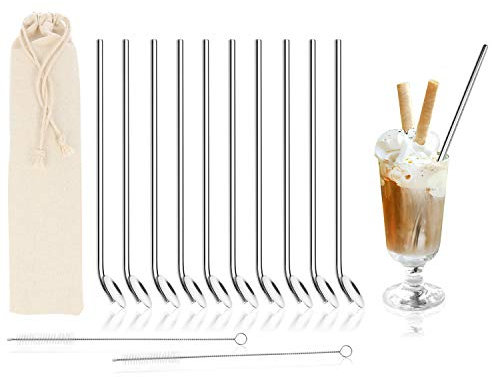 COM-FOUR® cucchiai 10x con pennello per la pulizia - cucchiai per cannuccia in acciaio inossidabile - cannuccia con cucchiaio per mescolare (Cucchiai da bar in acciaio inossidabile - 10 pezzi)