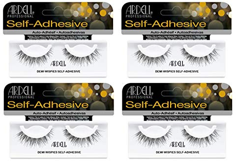 Ardell Self Adhesive False Eyelashes Demi Wispies - Reusable, Lightweight, Natural Look Lashes, No Glue Needed, 4 Pack