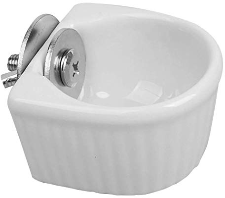 Small Animals Bowl, Detachable Cage Feeder Pet Ceramic Water & Food Feeder, Small Animal Supplies for Rabbit Parrot Squirrels Chinchilla Hamster Ferret (White, S)