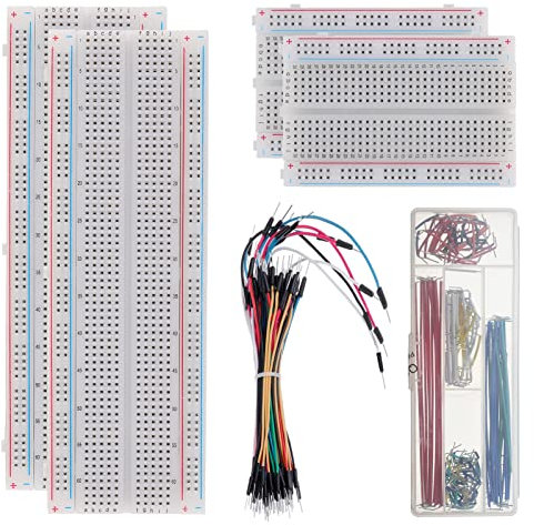 AUKENIEN Breadboard Jumper Wires Kit 4pcs 400 & 830 Point Solderless Breadboards and 65pcs M/M Flexible Bread board Jumper Wire and 140pcs 2-125 mm U-Shape JumperWires for Arduino