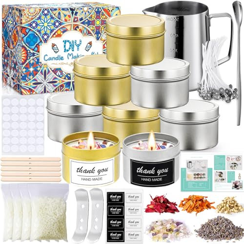 Frasheng Kit zur Herstellung von Kerzen, Set zum Schmelzen für Anfänger, natürliches Sojawachs, 8 Gläser, 50 Dochte, Geschenk