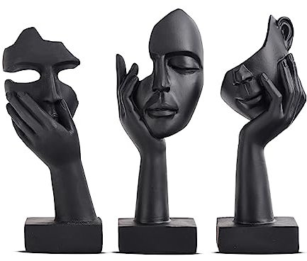 Schwarze Heimdekoration Akzentkunst Frau Gesicht Statue Sammlerstück Statue für modernes Zuhause Wohnzimmer Bücherregal Schwarz Schreibtisch Dekor 3-teiliges Set