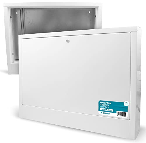 Verteilerschrank Zentrale Fußbodenheizung 8-10 Anschlüsse Aufputzgehäuse aus Weiß Pulverbeschichtetem Stahl Einfacher Zugang