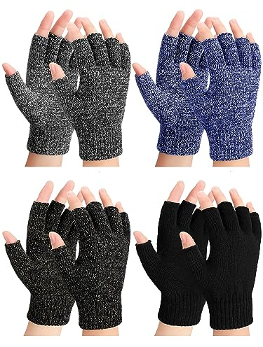 SATINIOR 4 Pares Guantes sin Dedos de Punto Guantes de Medio Dedo de Invierno Guantes Cálidos para Niño Hombre Adolescente, 4 Colores