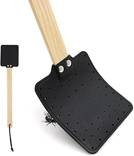 Myazs Fly Swatter starkt läder flugsmälla kontroll med långt flexibelt handtag kraftiga flugsmickrar läder flugsmälla med handtag