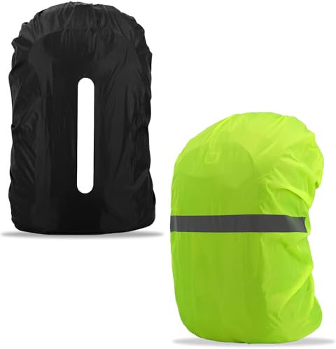 Protection Sac à Dos Pluie 18-30L, 2 Pcs Protege Sac a Dos Impermeable, Housse Sac a Dos Avion, Housse Sac à Dos Imperméable Réfléchissante, Cyclisme, Randonnée, Activités De Plein Air Noir et vert