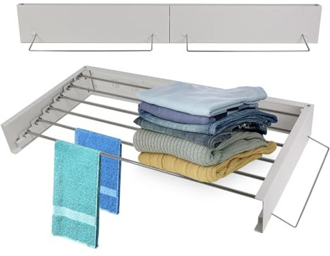 CEIEVER Wall Mounted Clothes Drying Rack, Laundry Drying Rack Airer 80/100CM Clothes Drying Rack Collapsible Folding Retractable Clothes Drying Rack for Indoor or Outdoor (White-80CM)