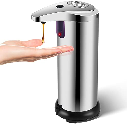 Dispenser automatico di sapone, dispenser di disinfettante per le mani regolabile a 3 livelli, dotato di sensore a infrarossi con base impermeabile aggiornata, dispenser di sapone liquido in acciaio