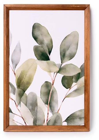Trä inramad väggkonst | botanisk bladkonst | 3-pack eller enkel ram | A3 storlek 42 x 29 cm | Inget plexiglas | Neutral | eukalyptus (rostisk träram, (set med 3) | A3| 40 x 30 cm, gröna blad