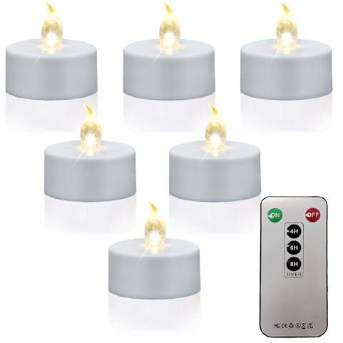 Lot de 5 Bougies Chauffe-Plat LED Sans Flamme Avec Télécommande et Minuterie - Vacillantes, Alimentées Par Piles, Électriques